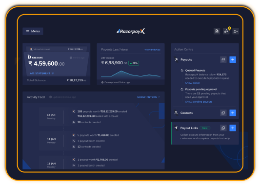 razorpayX dashboard - neobanking platform