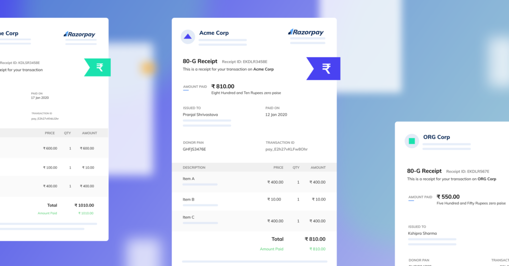 Razorpay payment receipts