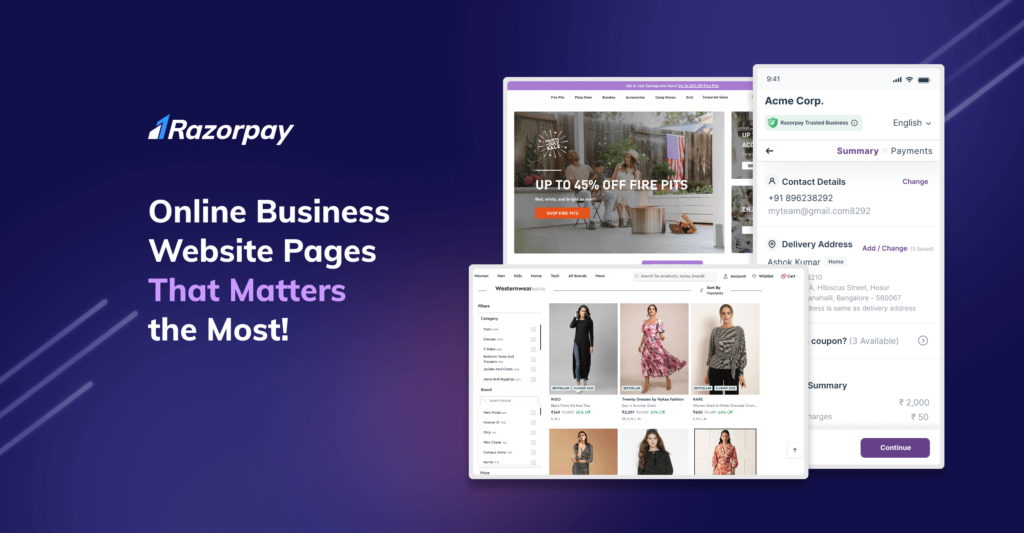 Online business website pages