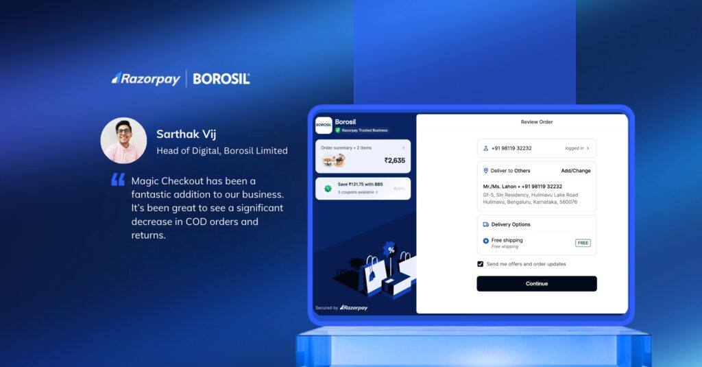 Magic Checkout case study featuring Borosil
