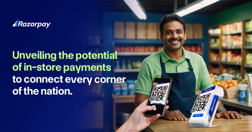 A retail merchant accepting an offline payment with UPI.