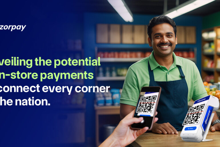 A retail merchant accepting an offline payment with UPI.