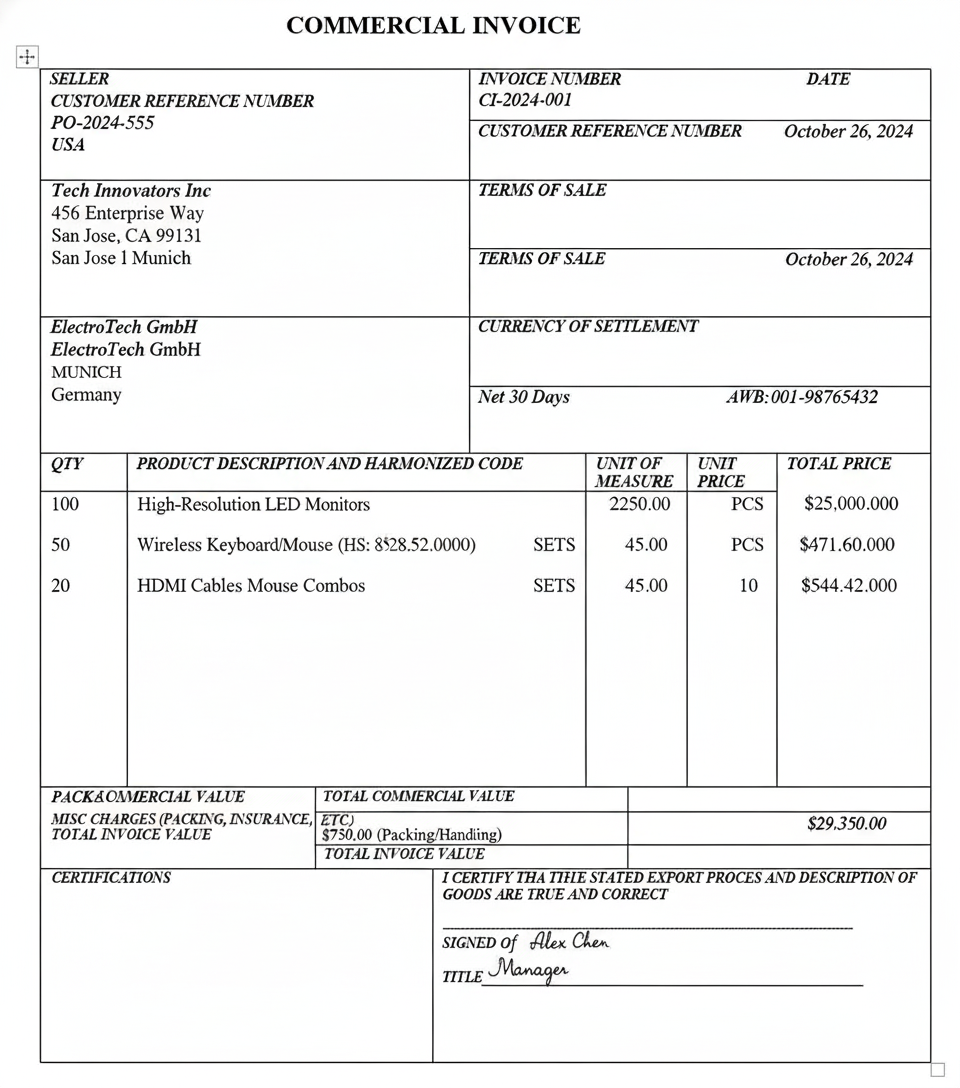 Sample Export Invoice